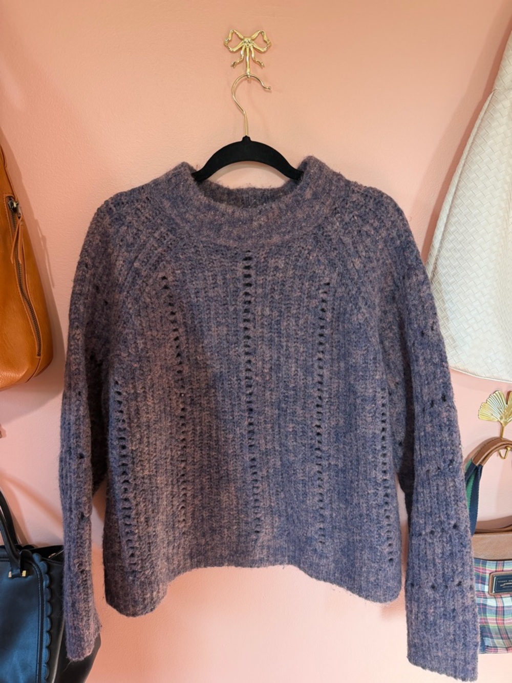 Crewneck Knit Sweater in Heathered Mauve